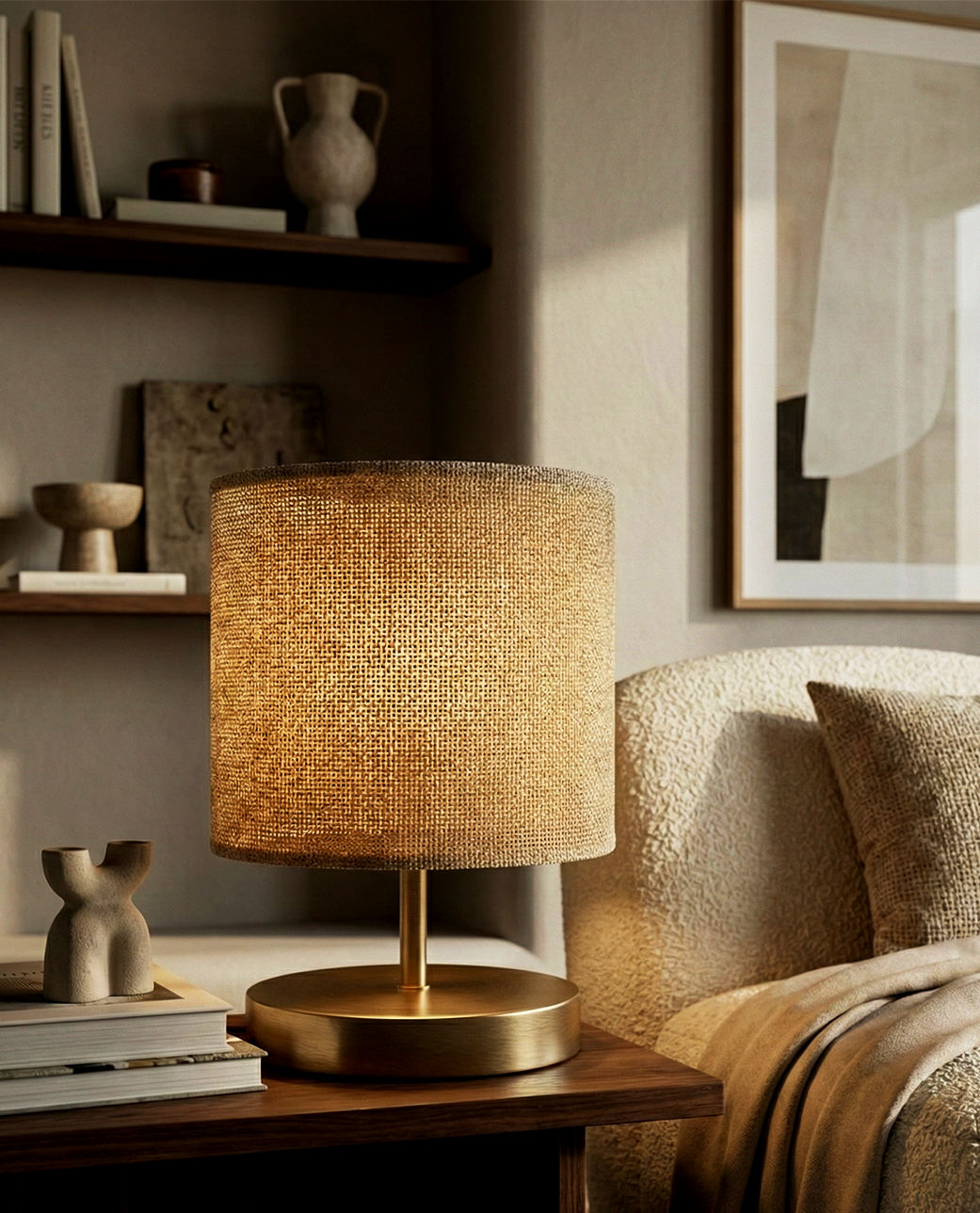 Lampada da Tavolo | Enrico – Paralume in Tessuto Naturale