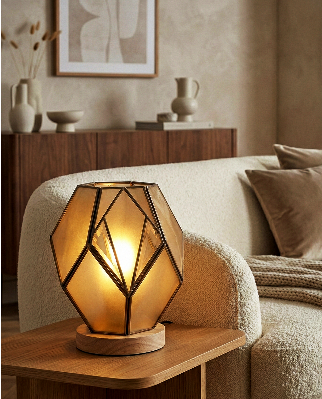 Lampada da Tavolo | Giulio – Vetro Geometrico Ambrato