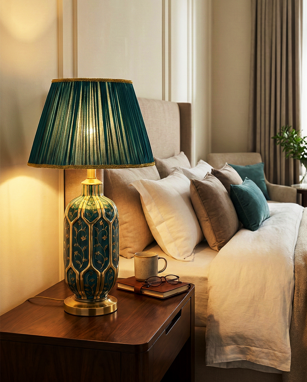 Tafellamp | Stefano – Gedecoreerde Groene Keramiek