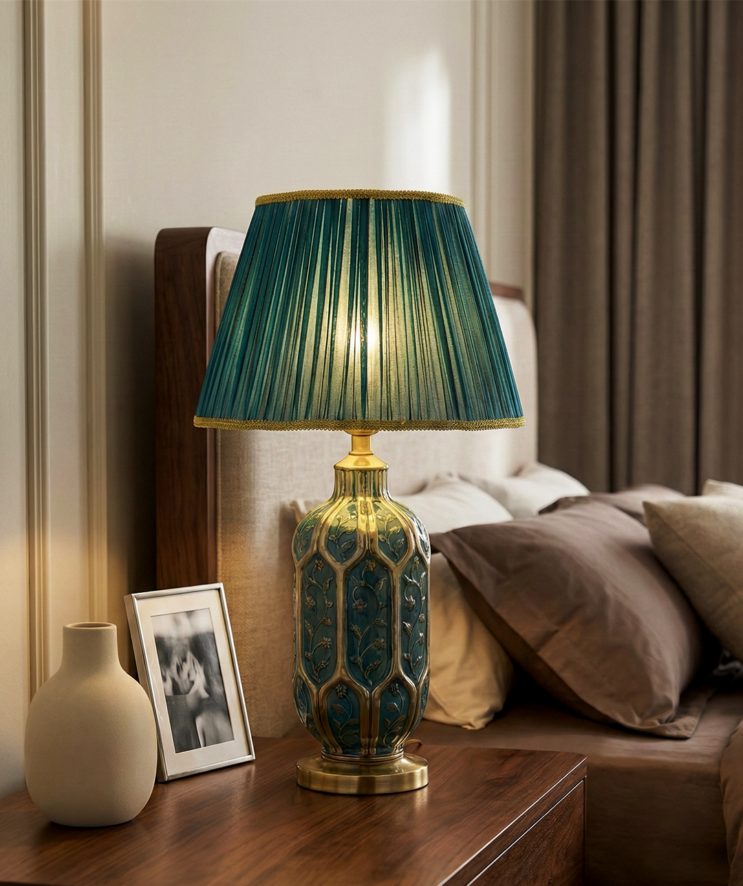 Tafellamp | Stefano – Gedecoreerde Groene Keramiek