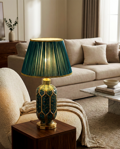 Tafellamp | Stefano – Gedecoreerde Groene Keramiek