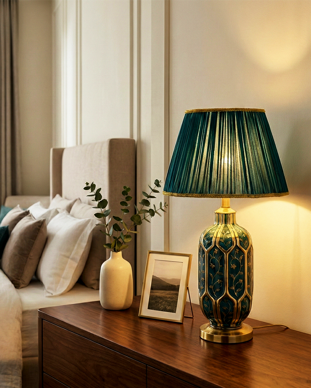 Tafellamp | Stefano – Gedecoreerde Groene Keramiek