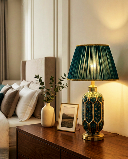 Tafellamp | Stefano – Gedecoreerde Groene Keramiek