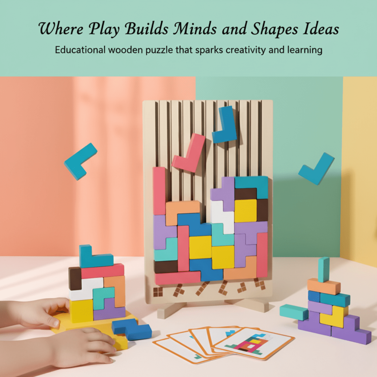 BriqLearn Montessori Wooden Tetris — Creative Stacking Toy for Kids 5
