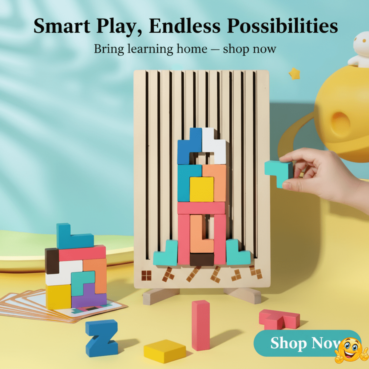 BriqLearn Montessori Wooden Tetris — Creative Stacking Toy for Kids 6