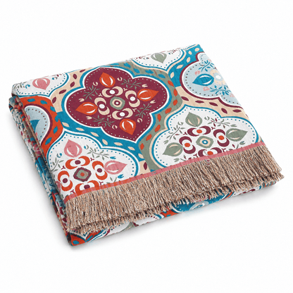 Cotton Mosaic Throw Blanket with Fringe — Reversible 1