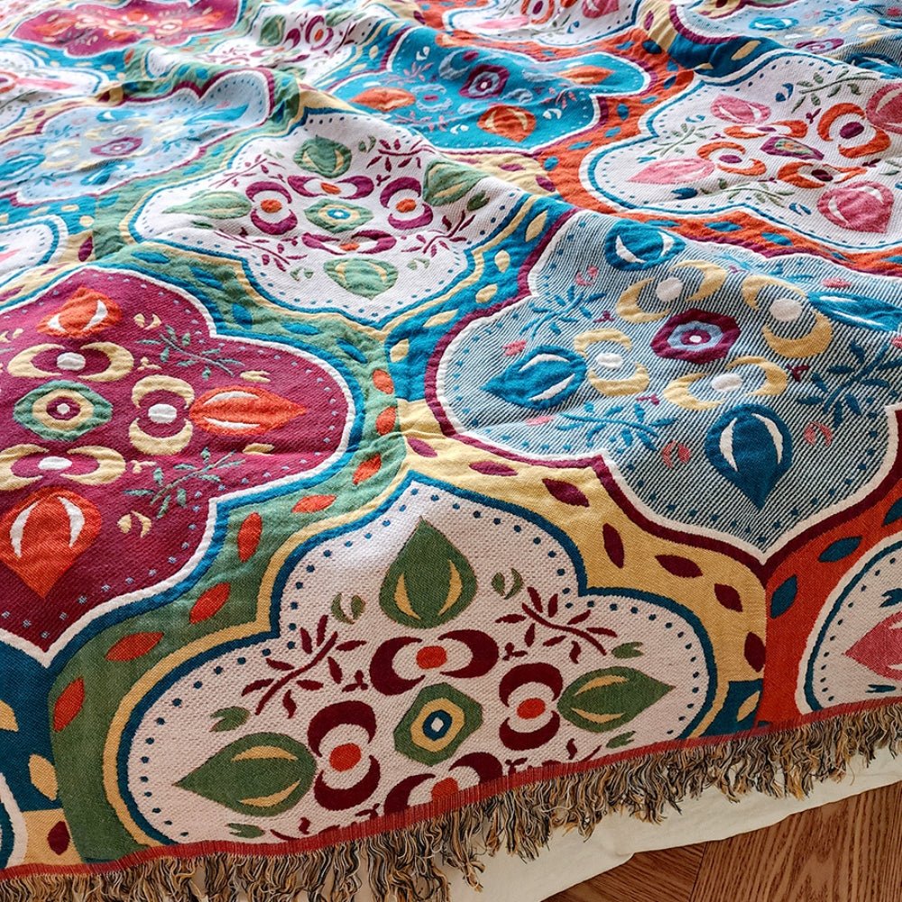 Cotton Mosaic Throw Blanket with Fringe — Reversible 6