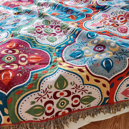 Cotton Mosaic Throw Blanket with Fringe — Reversible 6