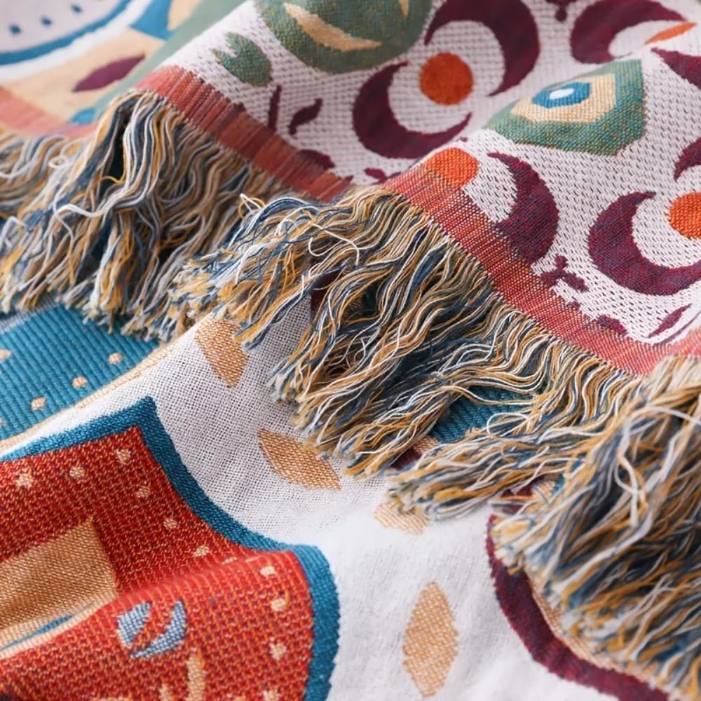 Cotton Mosaic Throw Blanket with Fringe — Reversible 8