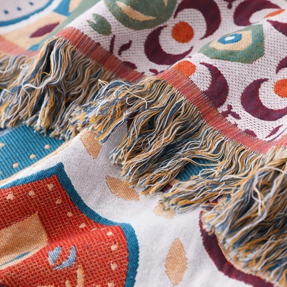 Cotton Mosaic Throw Blanket with Fringe — Reversible 8