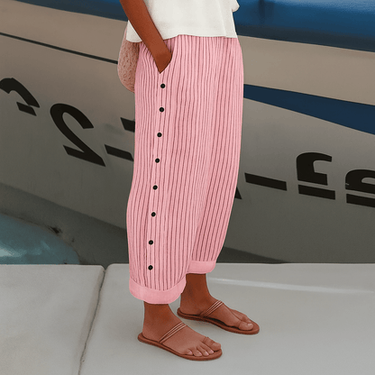 Pantaloni Comodi Donna con Tasche Laterali Vita Elastica