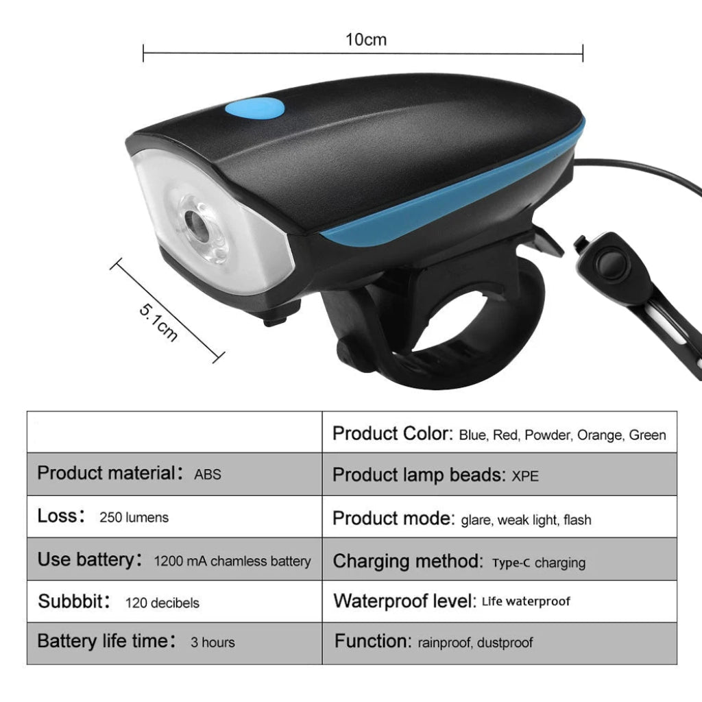3-in-1 Rechargeable LED Bike Light with Horn — USB-C 7