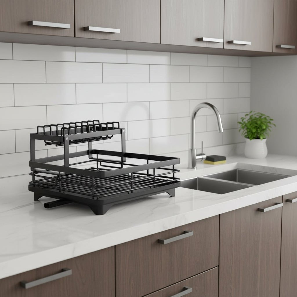 Foldable Stainless Steel Dish Rack with Silicone Feet 2