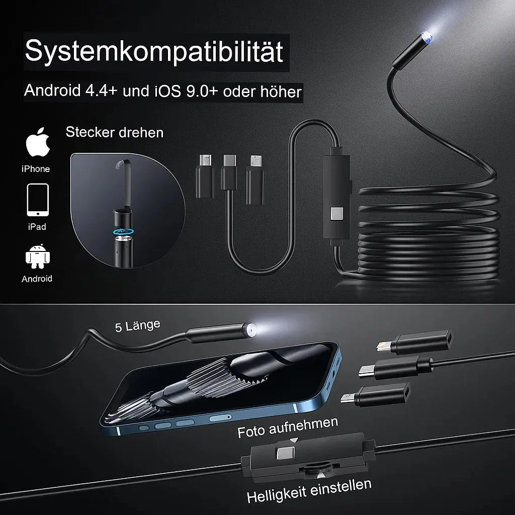 HD Endoscope Camera Plug and Play — Flexible 5m IP67 Inspection 6