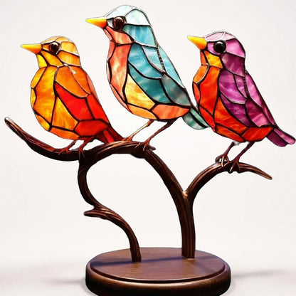 Ornamenti da Scrivania Uccelli su Ramo in Vetro Colorato