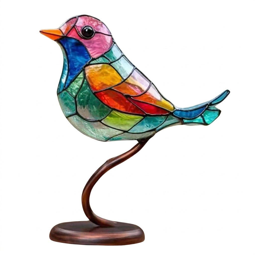 Ornamenti da Scrivania Uccelli su Ramo in Vetro Colorato