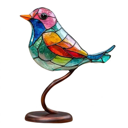 Ornamenti da Scrivania Uccelli su Ramo in Vetro Colorato