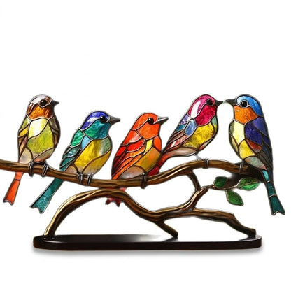 Ornamenti da Scrivania Uccelli su Ramo in Vetro Colorato