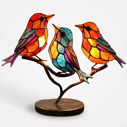 Ornamenti da Scrivania Uccelli su Ramo in Vetro Colorato