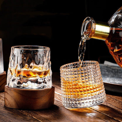 Rotating Whiskey Glasses Lead-Free Crystal — Elegant Gift Set 3