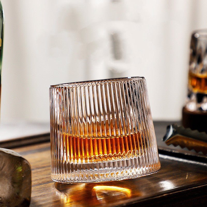 Rotating Whiskey Glasses Lead-Free Crystal — Elegant Gift Set 8