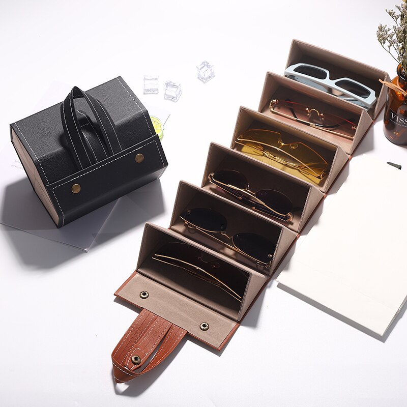 Foldable Leather Eyeglasses Case — Multi-Compartment Vintage 5
