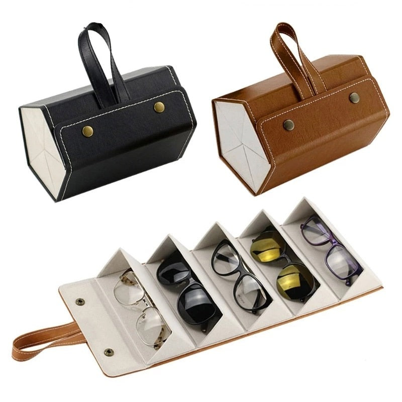 Foldable Leather Eyeglasses Case — Multi-Compartment Vintage 1