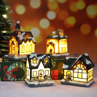 LED Christmas House Figurines — Mini Village Holiday Decor 3