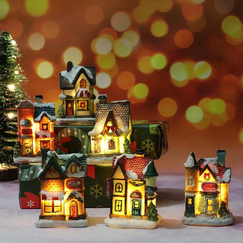 LED Christmas House Figurines — Mini Village Holiday Decor 1