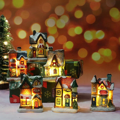 LED Christmas House Figurines — Mini Village Holiday Decor 1