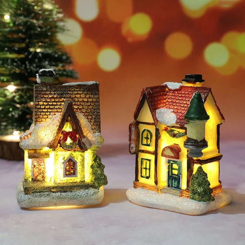 LED Christmas House Figurines — Mini Village Holiday Decor 2