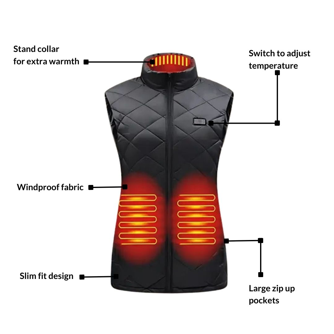 Women's Heated Gilet Electric Vest — 9 Heating Zones USB 4