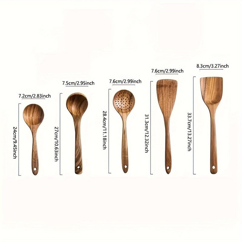 5-Piece Wooden Kitchen Utensil Set — Ergonomic Natural Wood 5