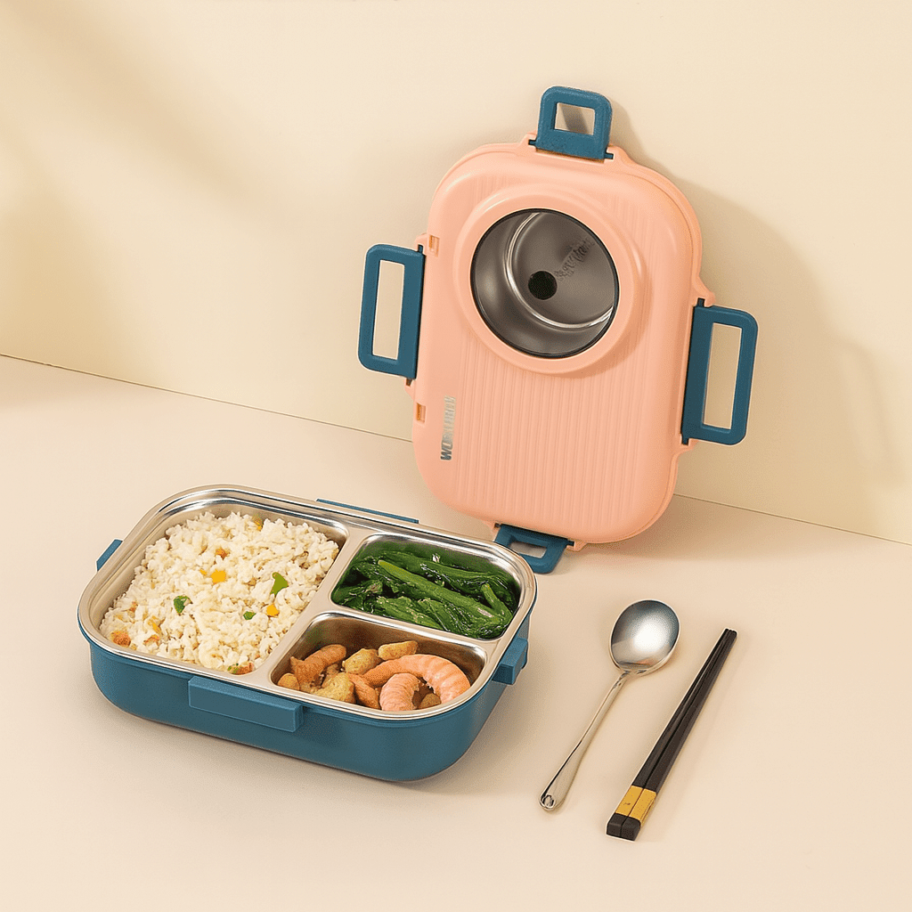 Stainless Steel Lunch Box — 3 Compartments Leakproof Lid 2