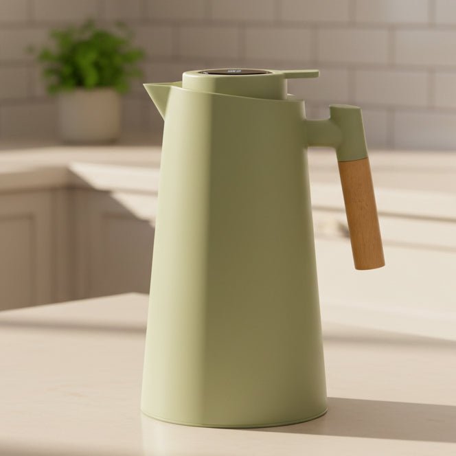Double Wall Thermos with Temperature Display & Wood Handle 1L 1