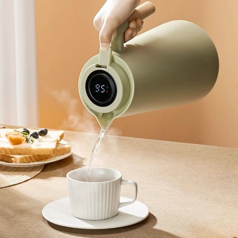 Double Wall Thermos with Temperature Display & Wood Handle 1L 2