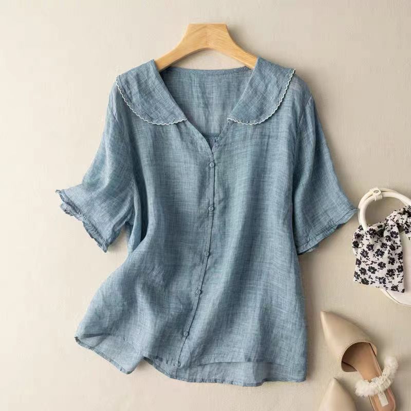 Camicetta Vintage Donna con Colletto Smerlato e Bottoni