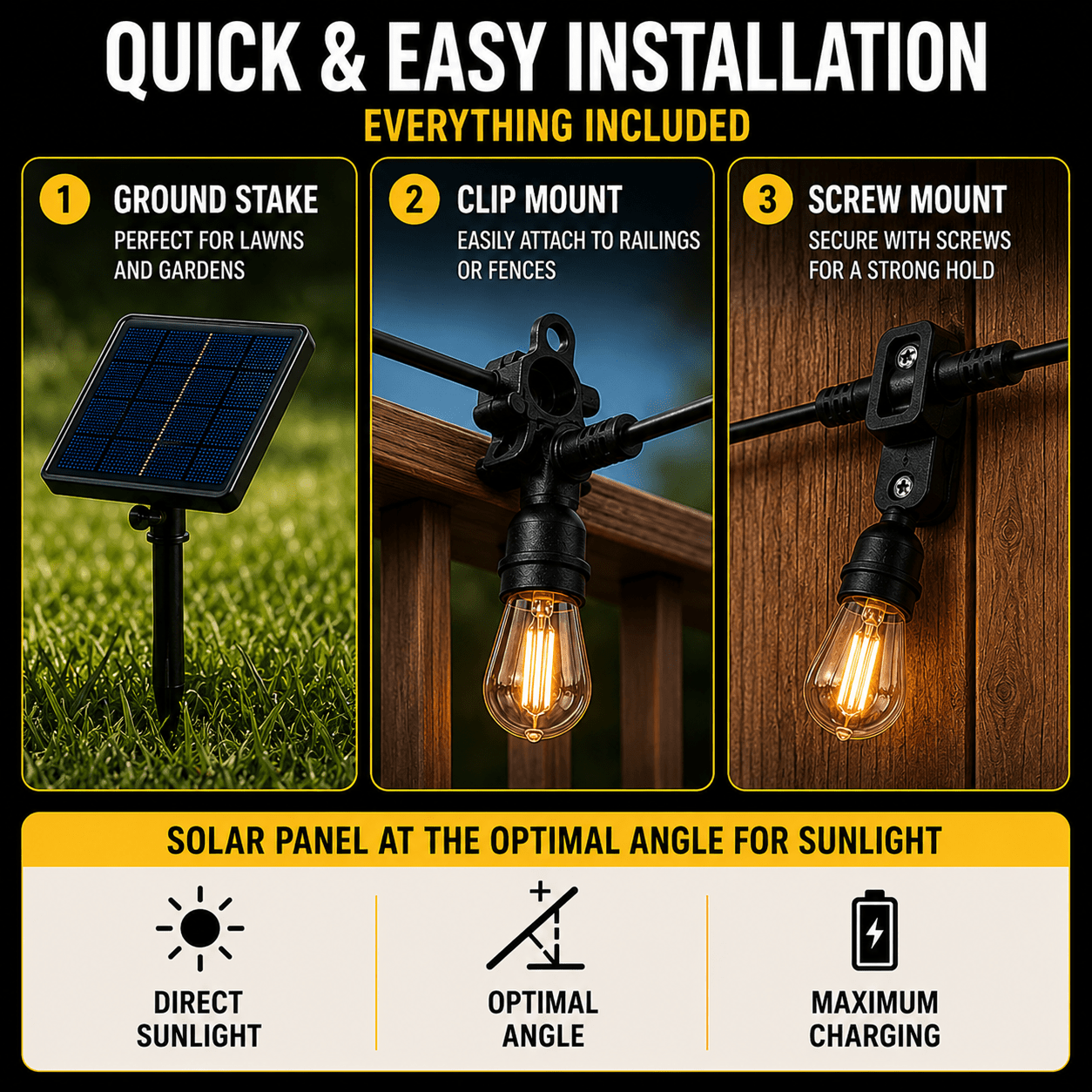 CampGlow VintageLights — Luci Solari Stringa LED Vintage Esterno IP65