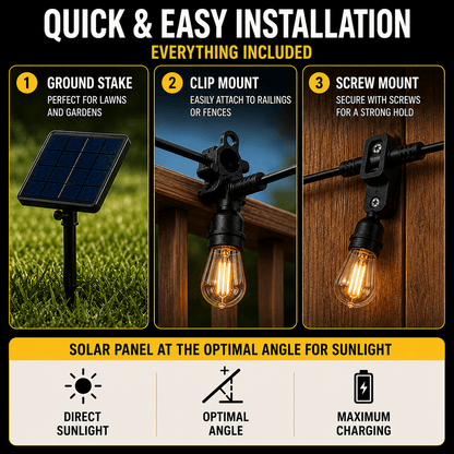 CampGlow VintageLights — Luci Solari Stringa LED Vintage Esterno IP65