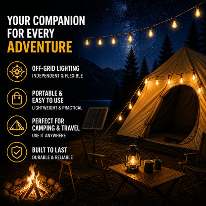 CampGlow VintageLights — Luci Solari Stringa LED Vintage Esterno IP65