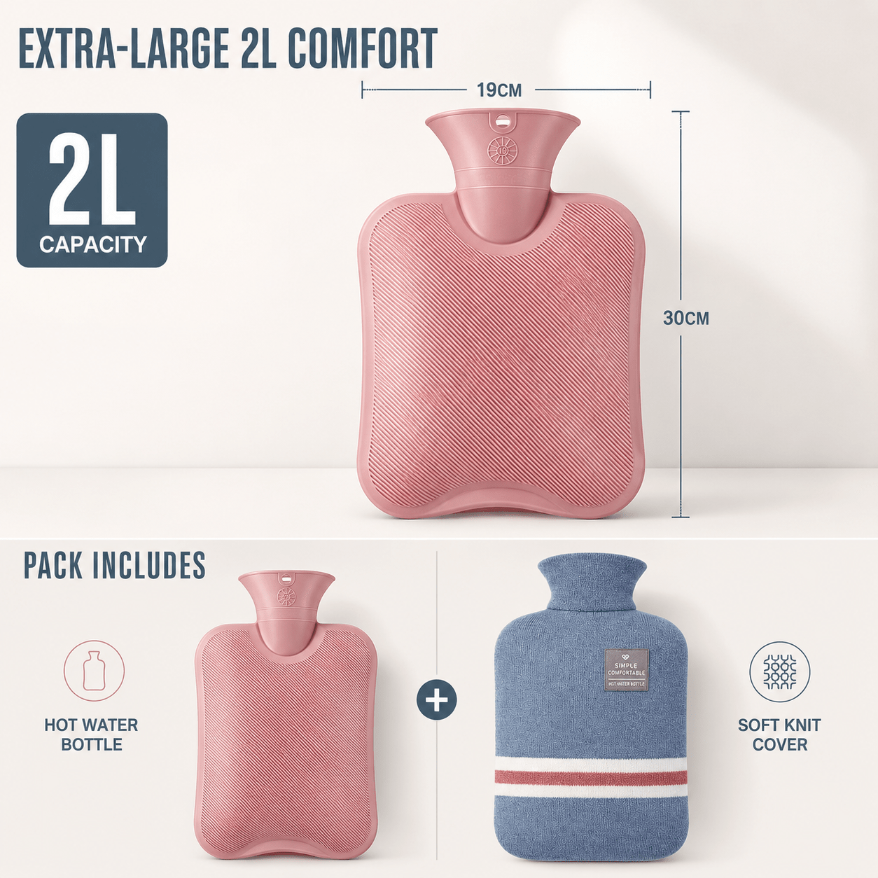 Borsa dell'Acqua Calda XL 2L con Fodera in Maglia — Calore Duraturo