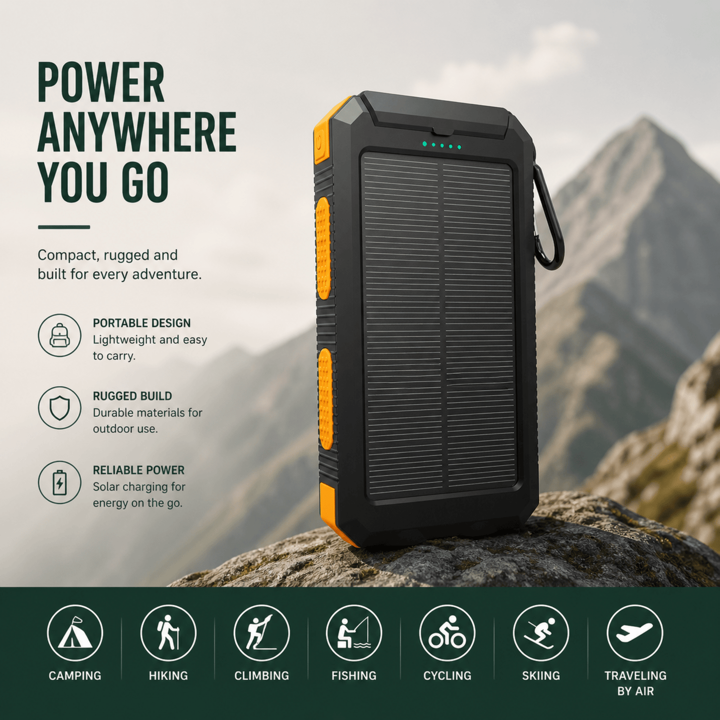 Norcharge Go Pack - Power Bank Solare 20000mAh con Torcia LED