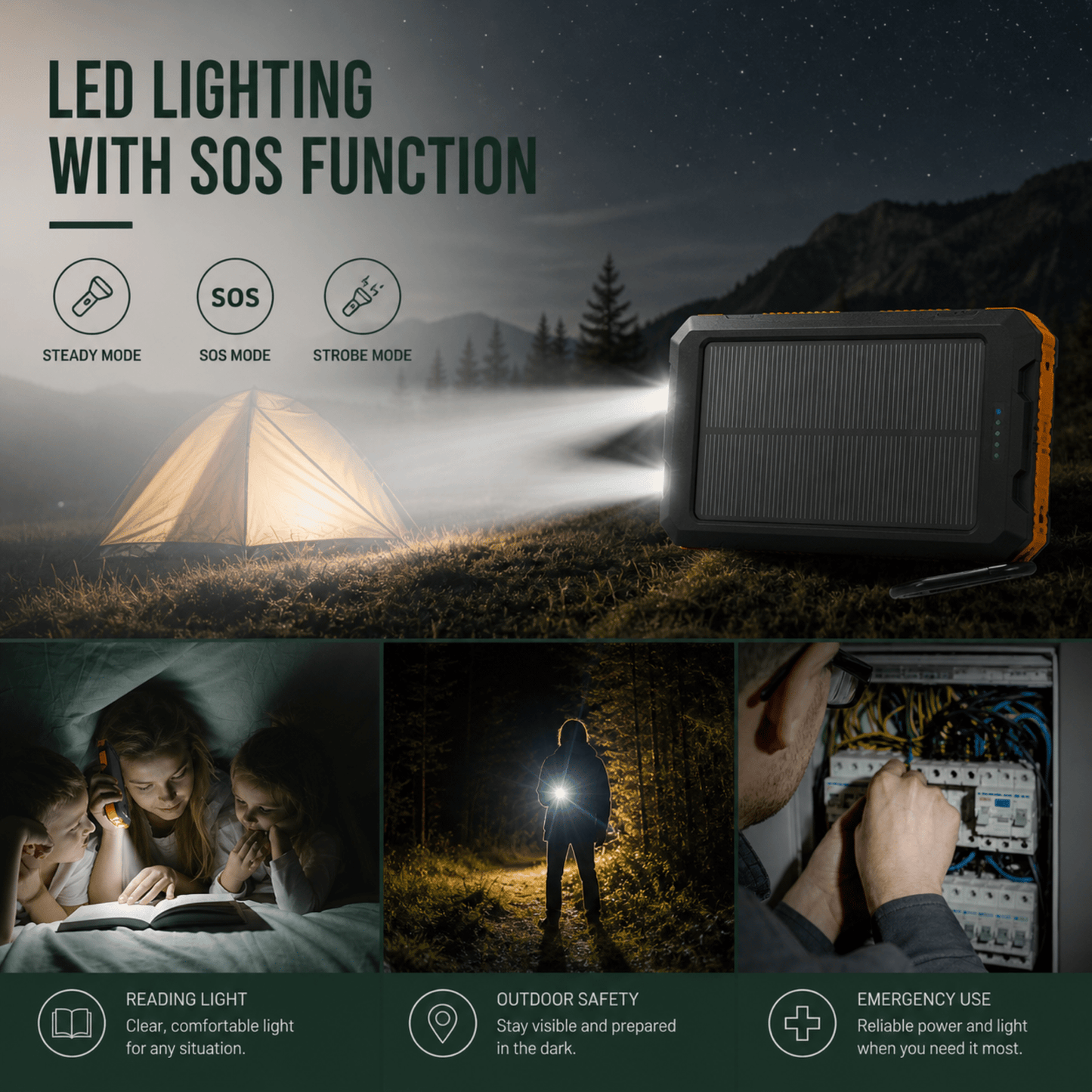 Norcharge Go Pack - Power Bank Solare 20000mAh con Torcia LED