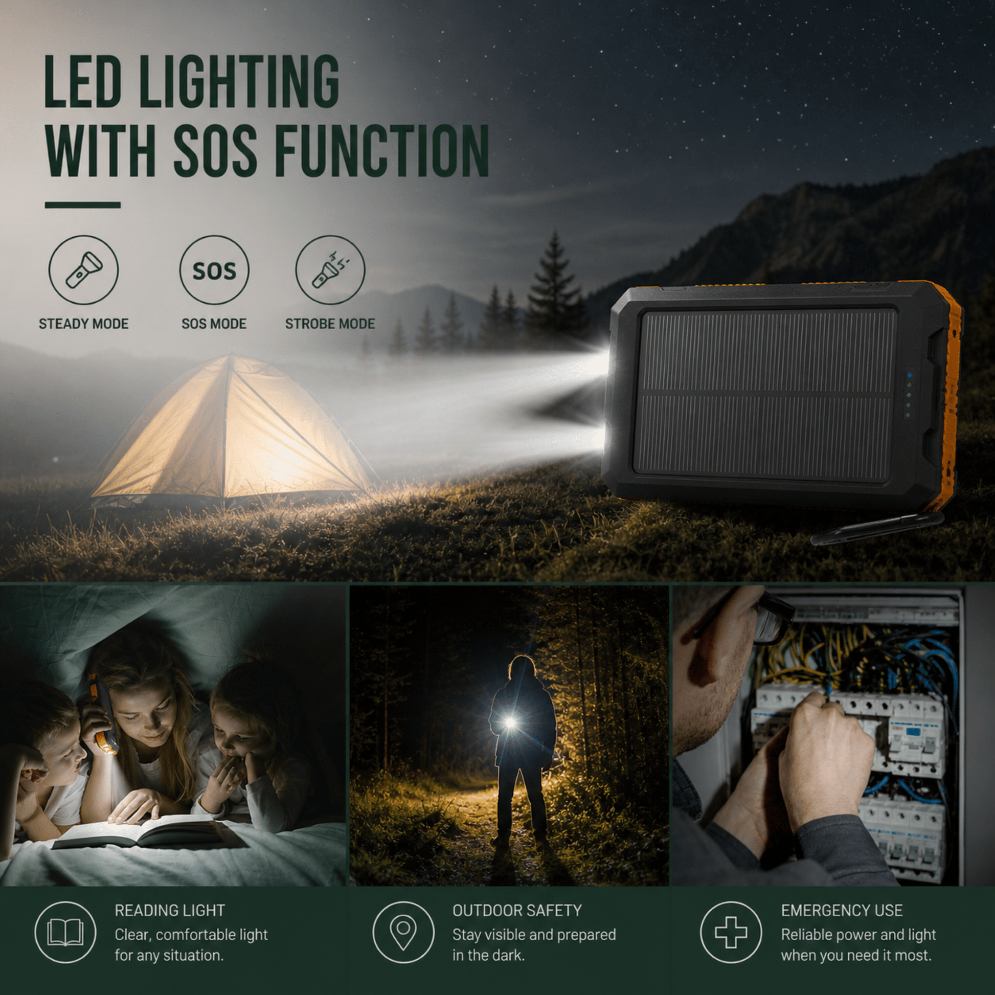 Norcharge Go Pack - Power Bank Solare 20000mAh con Torcia LED