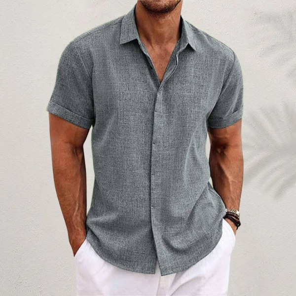 Camicia da Uomo in Lino Manica Corta Estiva Traspirante