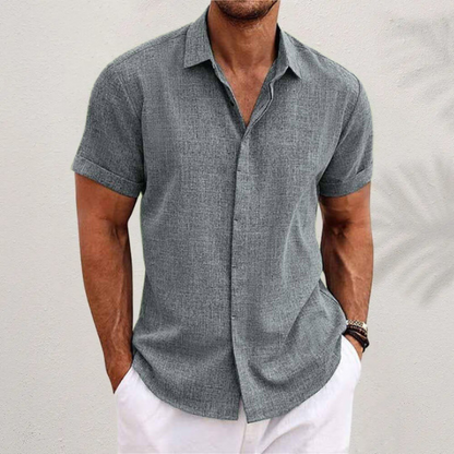 Camicia da Uomo in Lino Manica Corta Estiva Traspirante