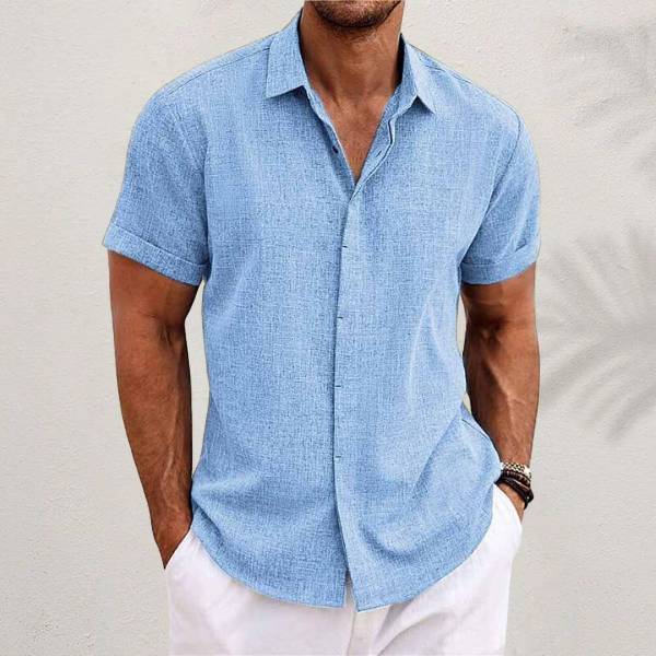 Camicia da Uomo in Lino Manica Corta Estiva Traspirante