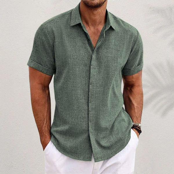 Camicia da Uomo in Lino Manica Corta Estiva Traspirante