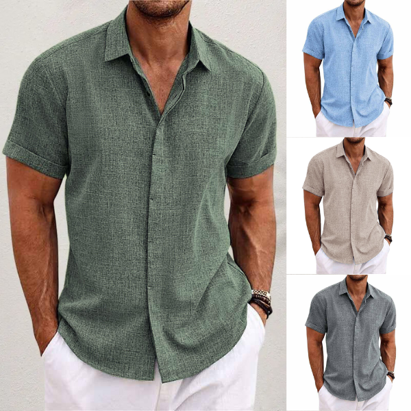 Camicia da Uomo in Lino Manica Corta Estiva Traspirante