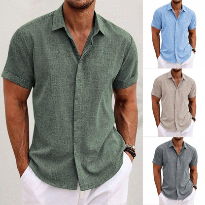 Camicia da Uomo in Lino Manica Corta Estiva Traspirante